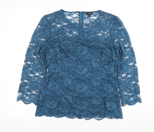 Jaeger Women's Blue Lace Blouse, Size 12, Elegant Style