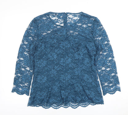Womens UK Size 12 Jaeger Blue Lace Blouse