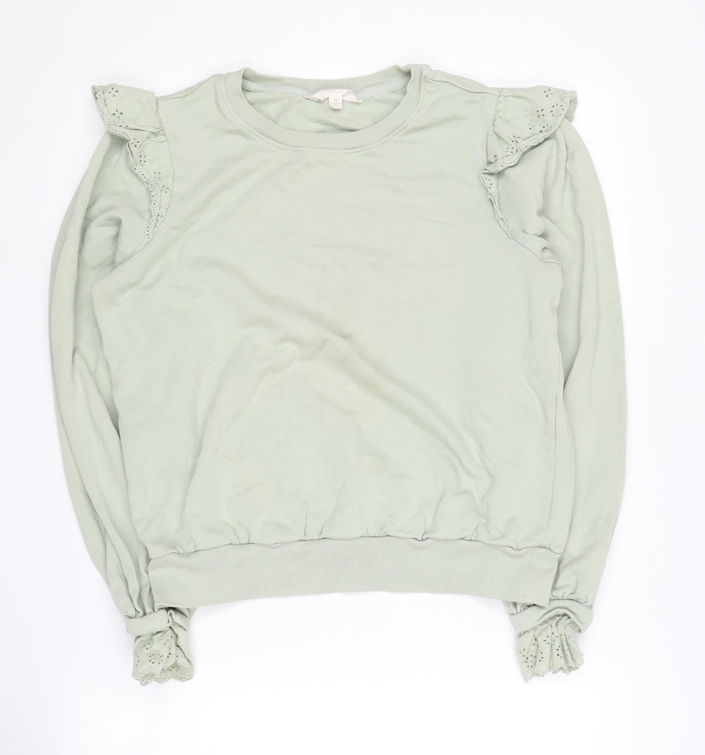 Marks & Spencer Women's Green Ruffle Sweatshirt, Size 12