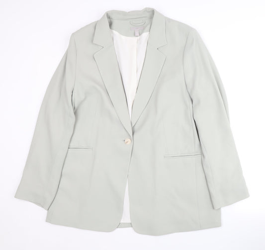 H&M Women's Green Regular Blazer, L, Notch Lapel