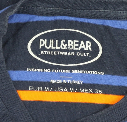 Pull & Bear Men's M Blue Striped T-Shirt