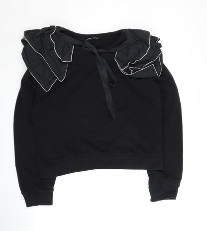 Zara Women's Black Ruffle Sweatshirt Size 12