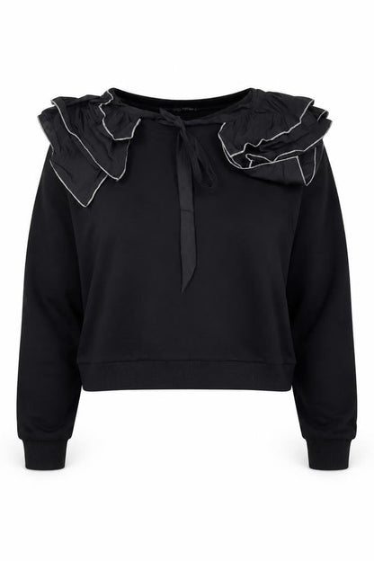 Zara Women's Black Ruffle Sweatshirt Size 12