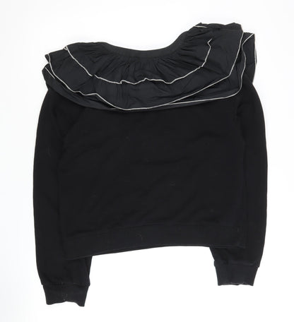 Zara Women's Black Ruffle Sweatshirt Size 12