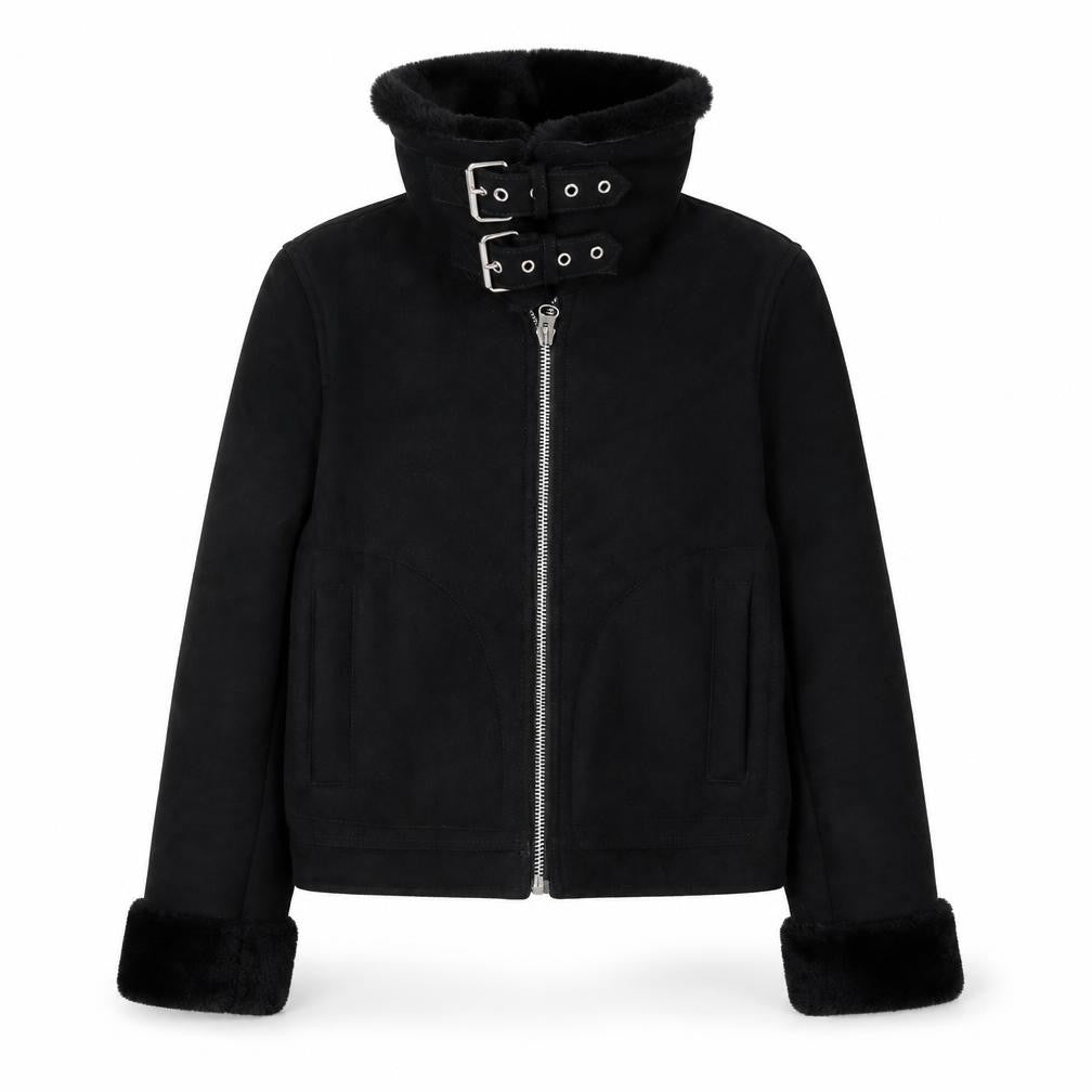 H&M Women's Black Biker Jacket Size 6 - Belted & Lined