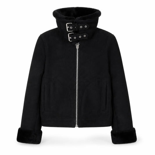 H&M Women's Black Biker Jacket Size 6 - Belted & Lined