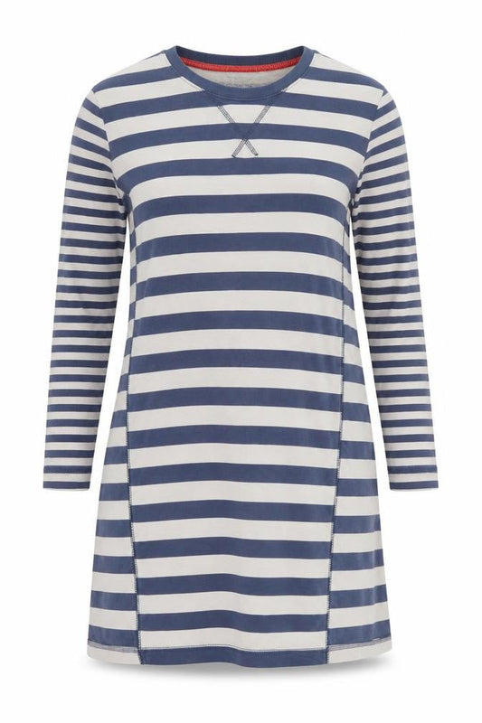 Front view of mamas & papas Women's Blue Striped T-Shirt Dress, size 12