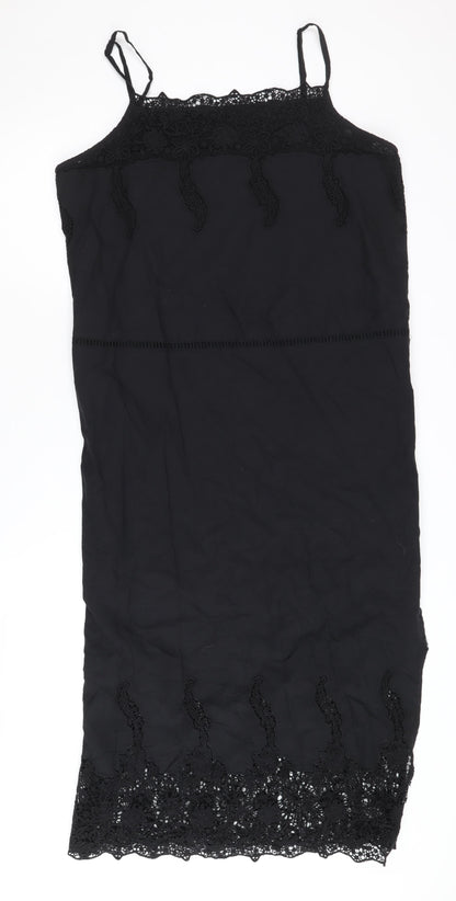 Hush Women's Black Midi Crochet Slip Dress Size 14