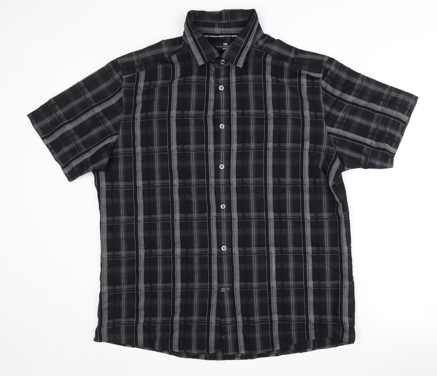 Marks and Spencer Men's Black Plaid Short Sleeve Shirt L