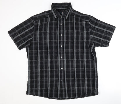Marks and Spencer Men's Black Plaid Short Sleeve Shirt L