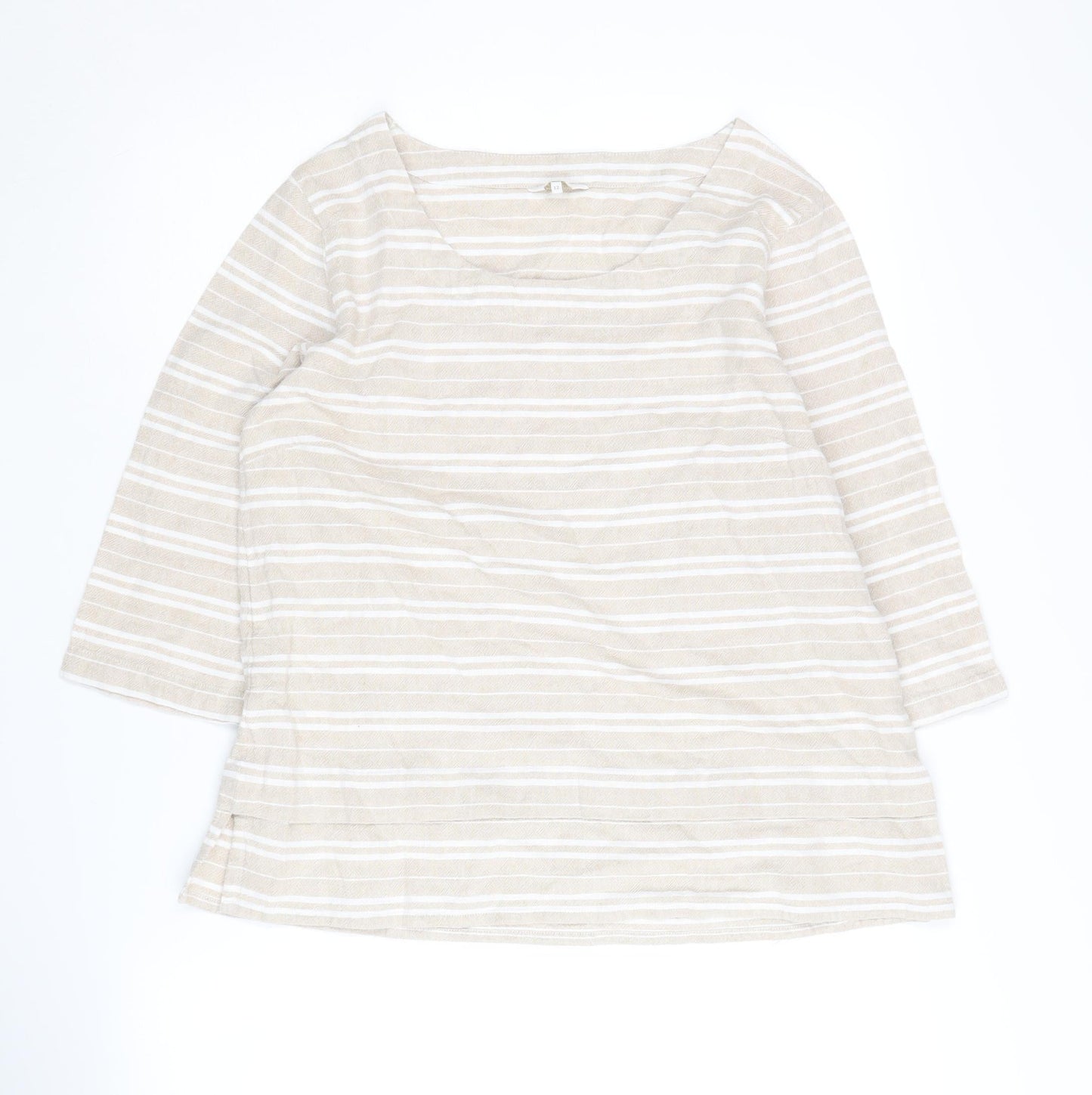 Cotton Traders Women's Beige Striped 3/4 Sleeve Top