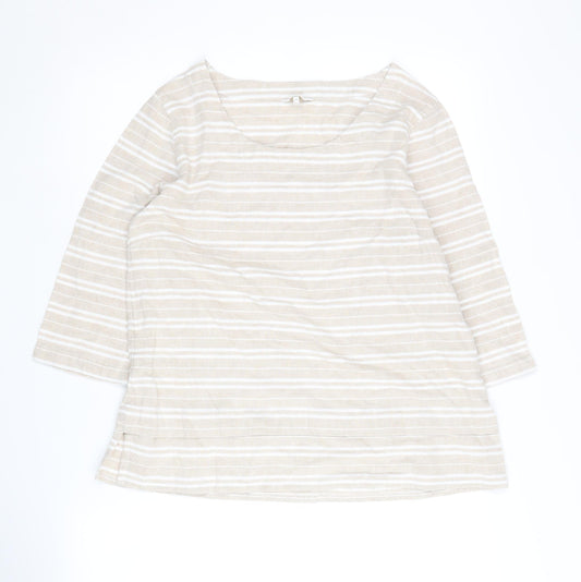 Cotton Traders Women's Beige Striped 3/4 Sleeve Top
