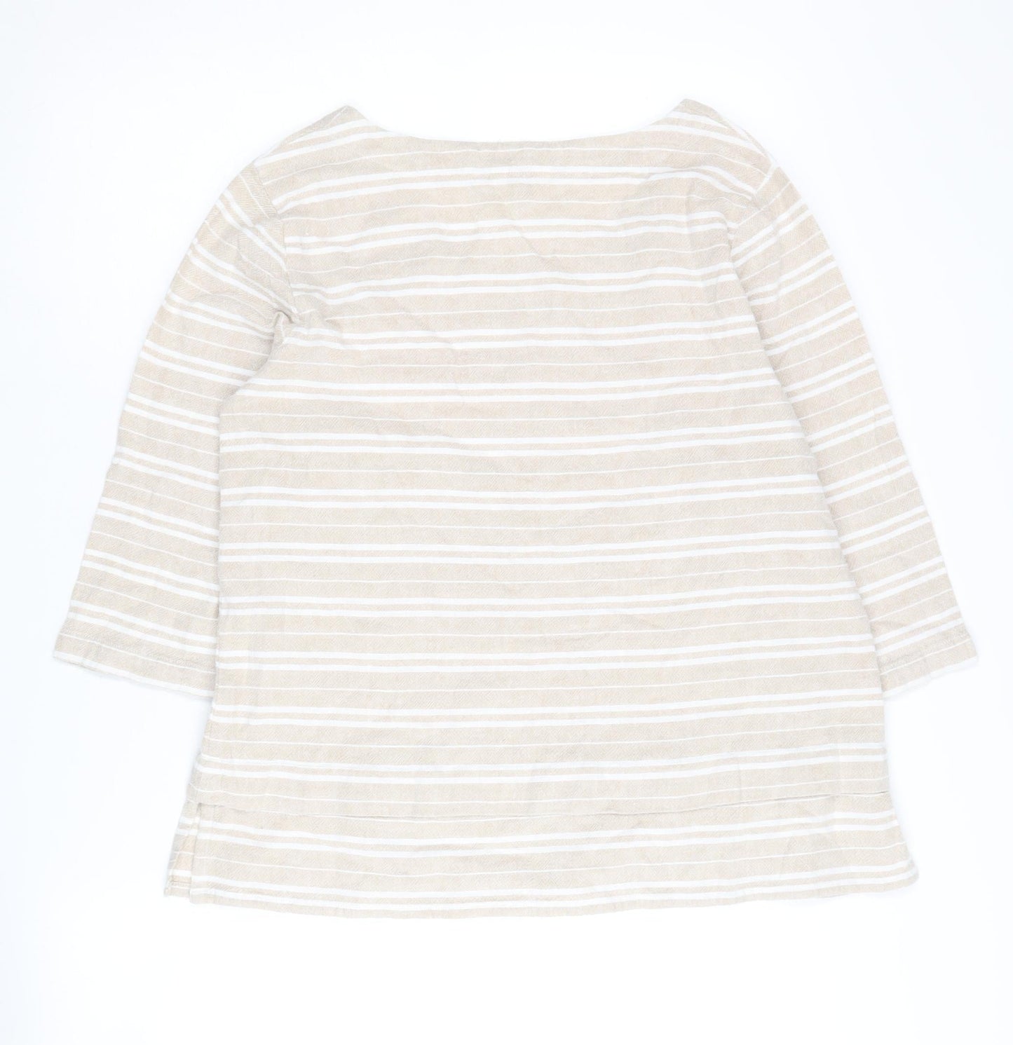 Cotton Traders Women's Beige Striped 3/4 Sleeve Top