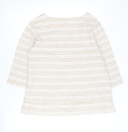 Cotton Traders Women's Beige Striped 3/4 Sleeve Top