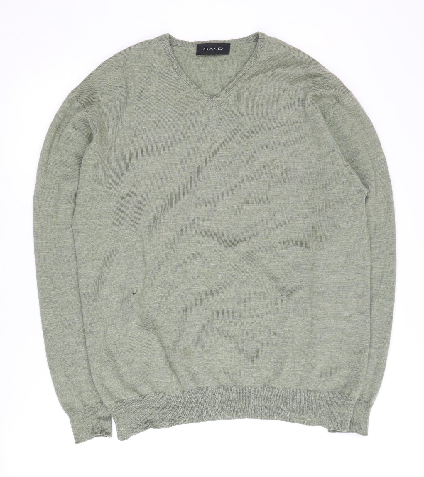 Sand Men's Green Merino Wool V-Neck Pullover - Size L