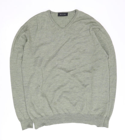 Sand Men's Green Merino Wool V-Neck Pullover - Size L