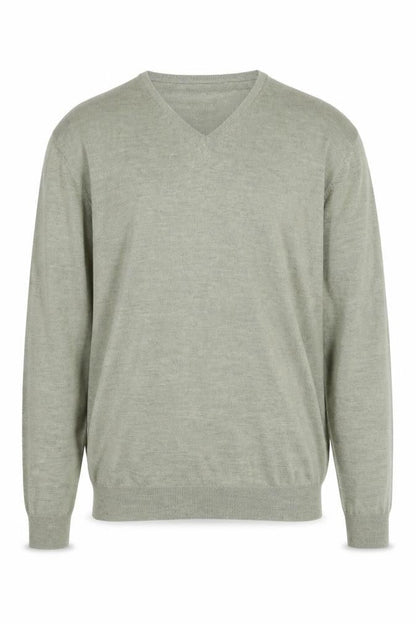 Sand Men's Green Merino Wool V-Neck Pullover - Size L