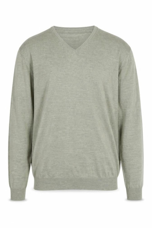 Sand Men's Green Merino Wool V-Neck Pullover - Size L