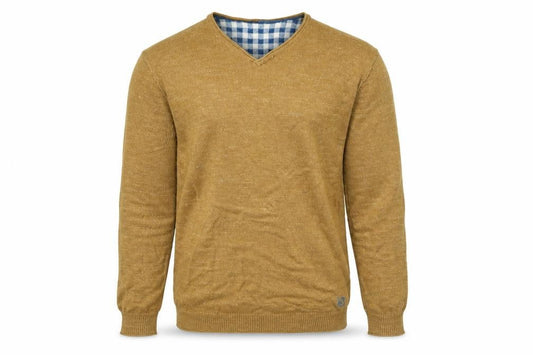 Men's Brown Cotton V-Neck Pullover Jumper Size M