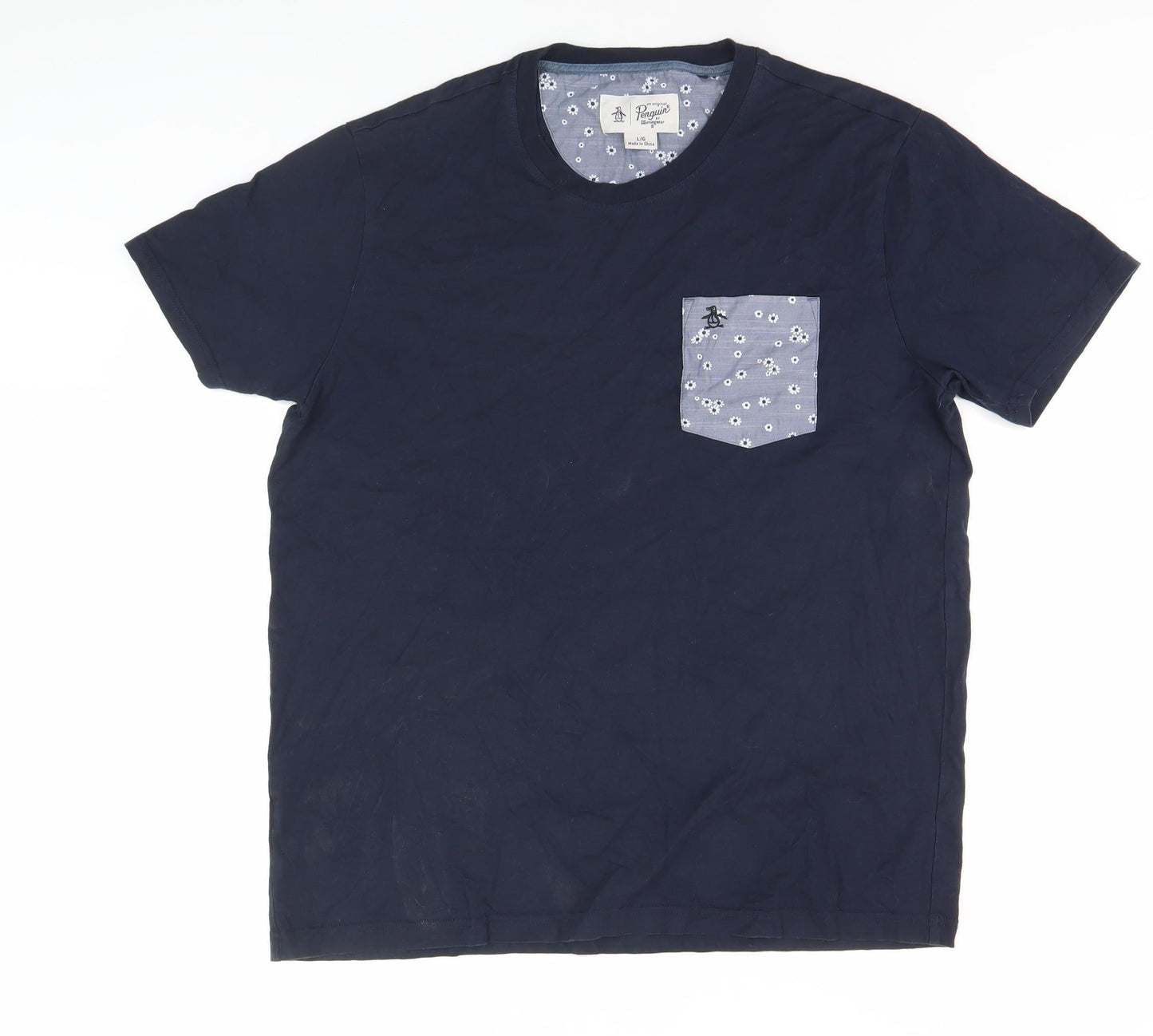 Penguin Men's Blue Cotton Crew Neck T-Shirt Large