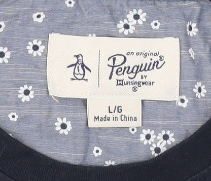 Penguin Men's Blue Cotton Crew Neck T-Shirt Large