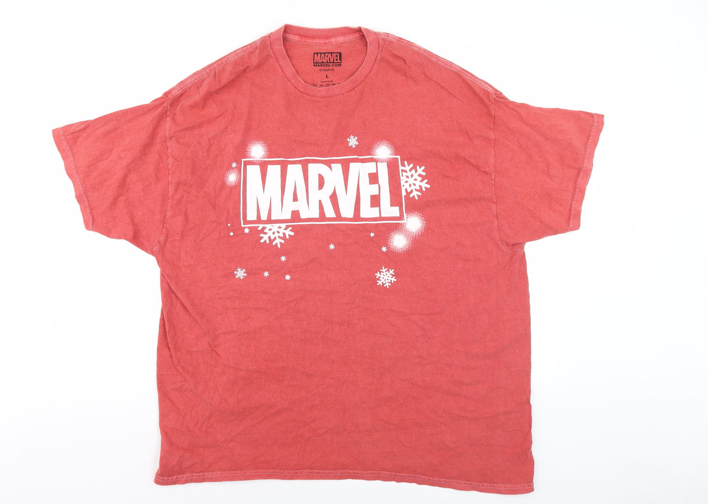 Marvel Red Christmas Men's T-Shirt L Short Sleeve