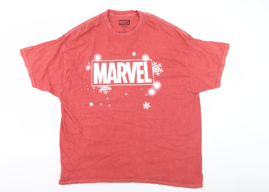 Marvel Red Christmas Men's T-Shirt L Short Sleeve