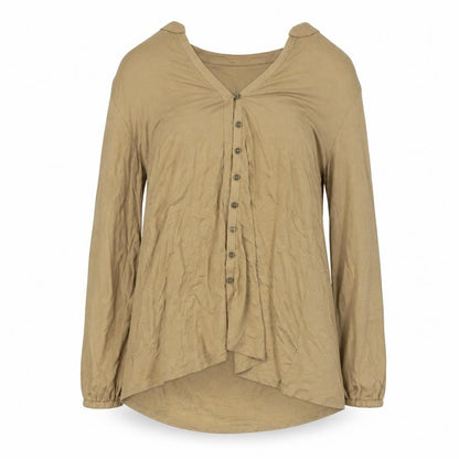 Jones New York Women's Beige Button-Up V-Neck Top, L