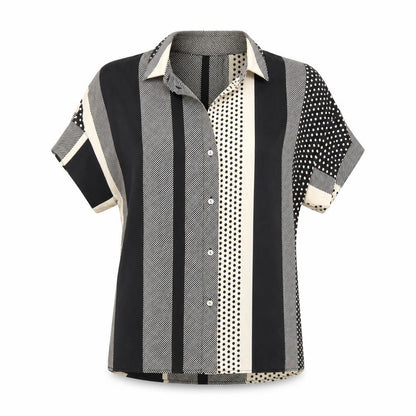 MNG Suit Women's Button-Up Shirt, Black Beige, XS