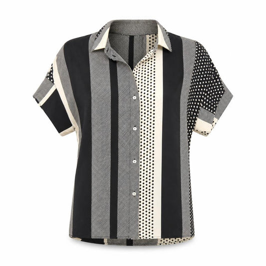 MNG Suit Women's Button-Up Shirt, Black Beige, XS