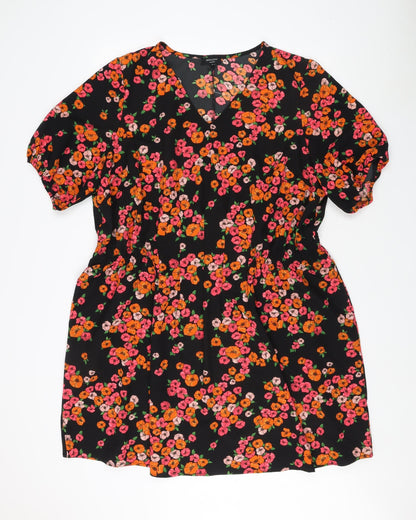 JDWilliams Women's Black Floral V-Neck Dress