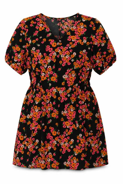 Front view of JDWilliams Women's Black Floral V-Neck Dress