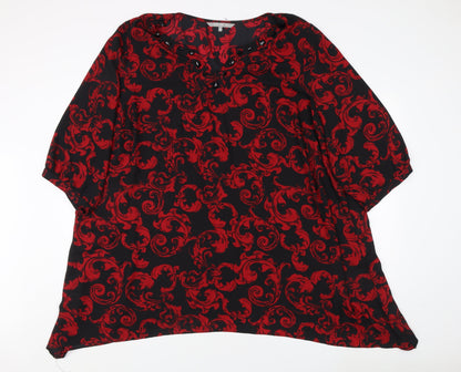 Ann Harvey Women's Red Geometric 3/4 Sleeve Top