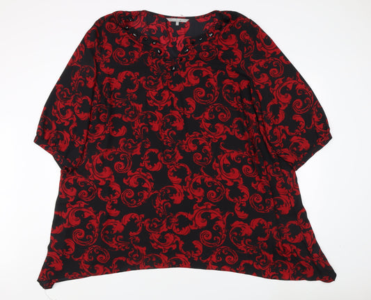 Ann Harvey Women's Red Geometric 3/4 Sleeve Top