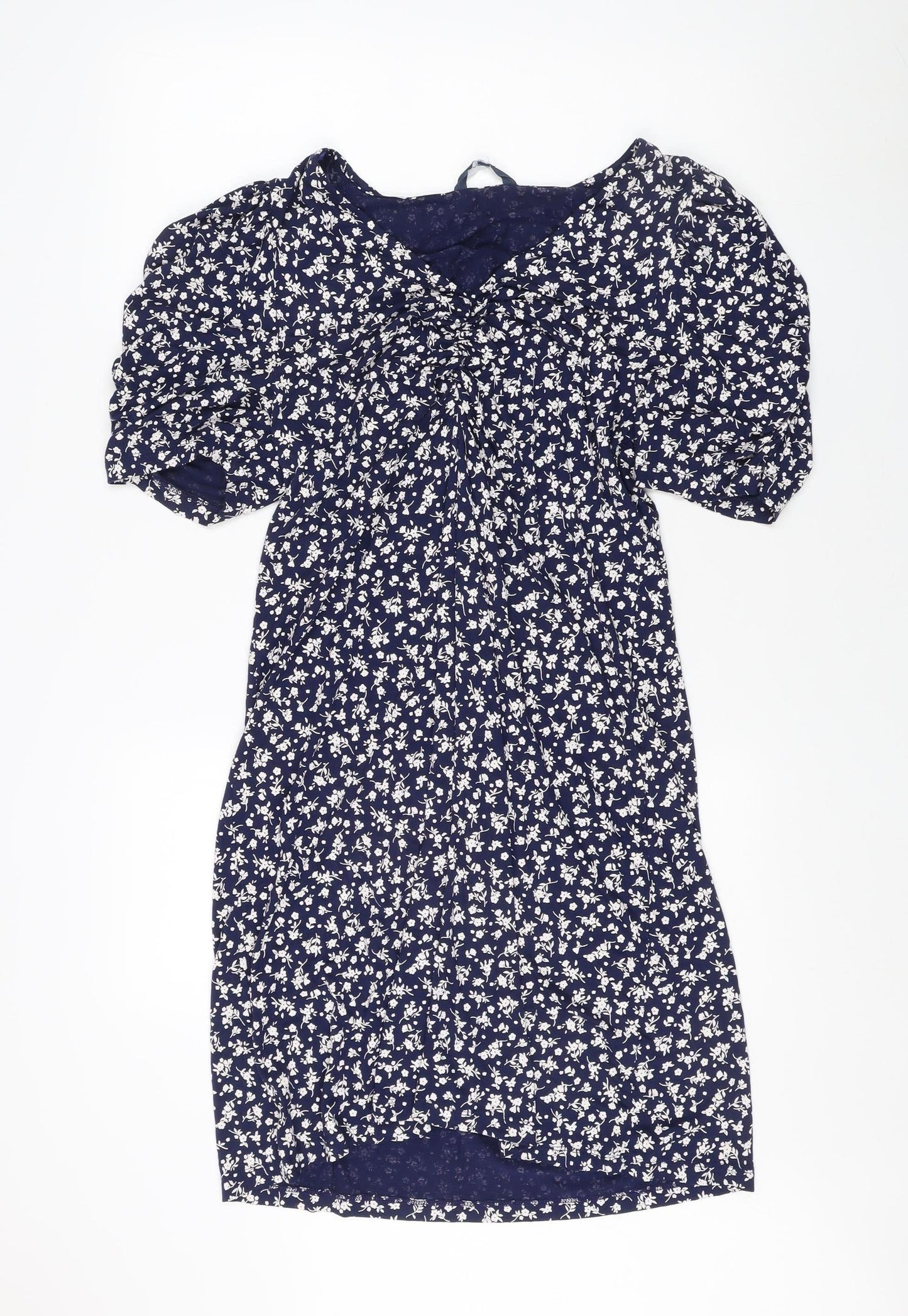 Next Women's Blue Floral A-Line Puff Sleeve Dress