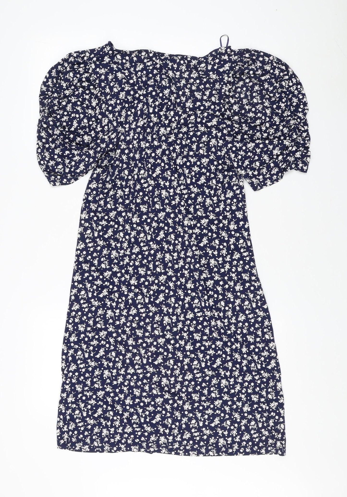 Next Women's Blue Floral A-Line Puff Sleeve Dress