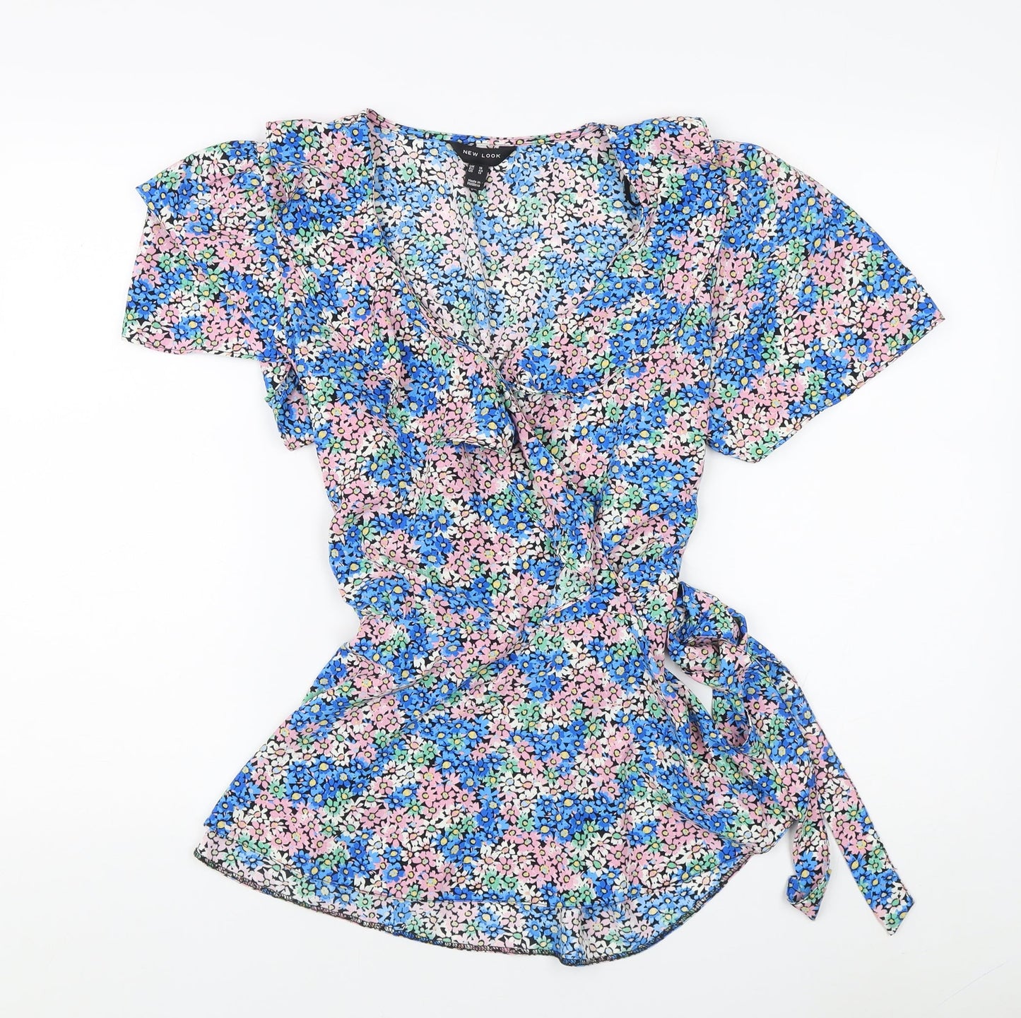 New Look Women's Floral Wrap Blouse Multicoloured UK 16