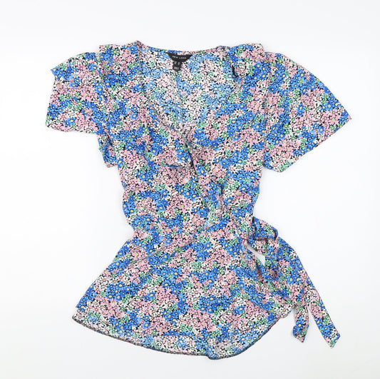 New Look Women's Floral Wrap Blouse Multicoloured UK 16