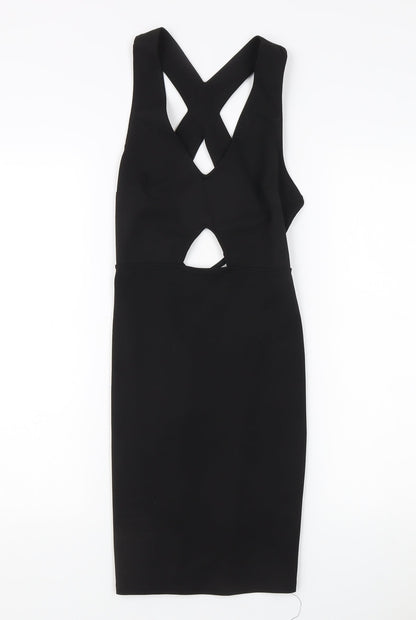 Bershka Women's Black Bodycon Dress Size 6 Party Clubwear