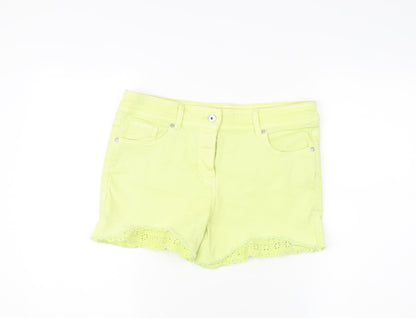Next Women's Yellow Cotton Eyelet Shorts UK 12