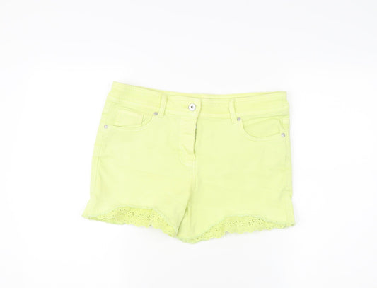 Next Women's Yellow Cotton Eyelet Shorts UK 12