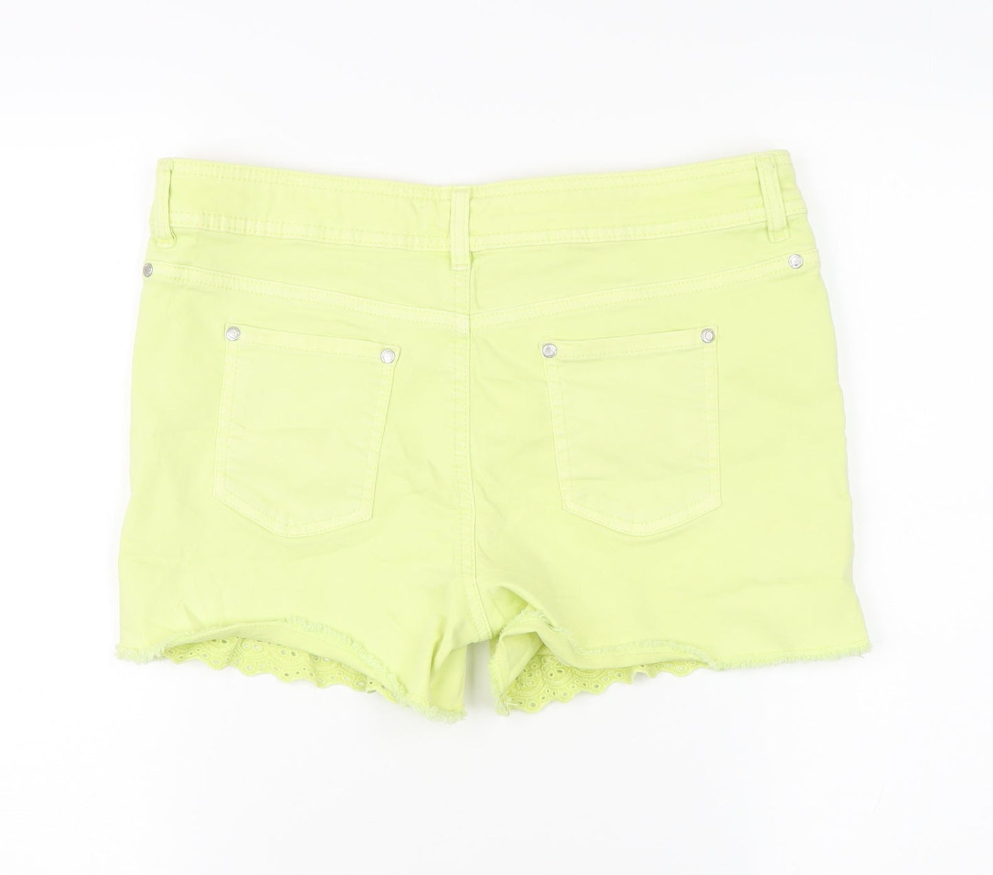 Next Women's Yellow Cotton Eyelet Shorts UK 12