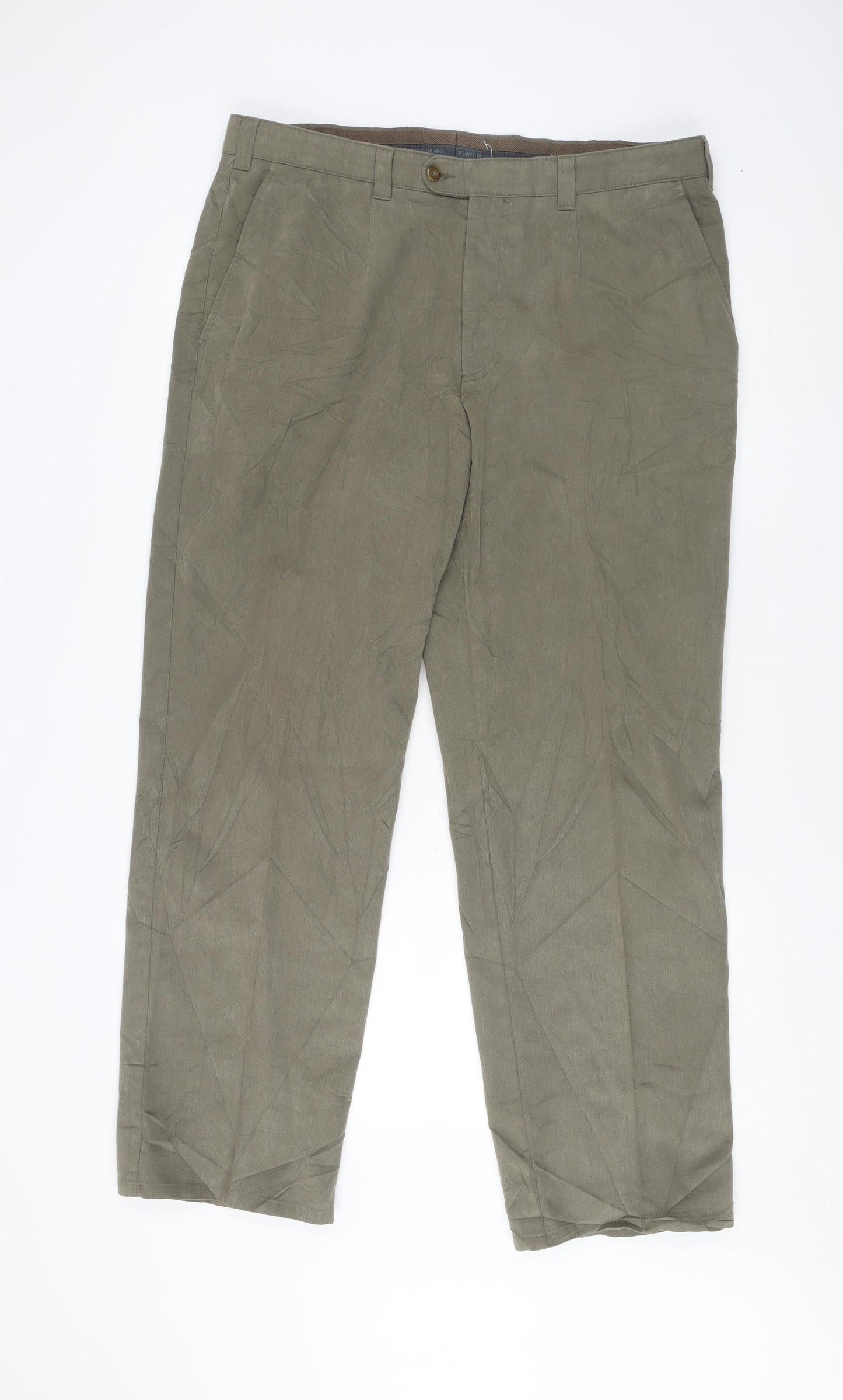 Saint Hilaire Men's Green Signature Trousers, Size 38S, Straight Leg