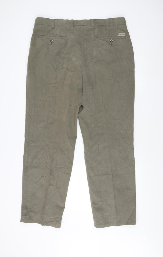 Saint Hilaire Men's Green Signature Trousers, Size 38S, Straight Leg