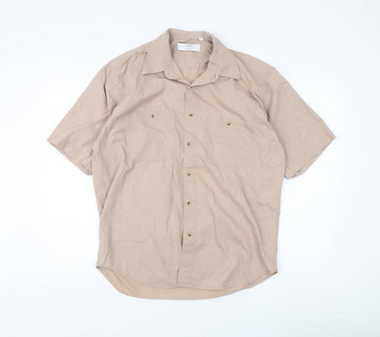 St. Bernard Men's Beige Short Sleeve Button-Up Shirt L