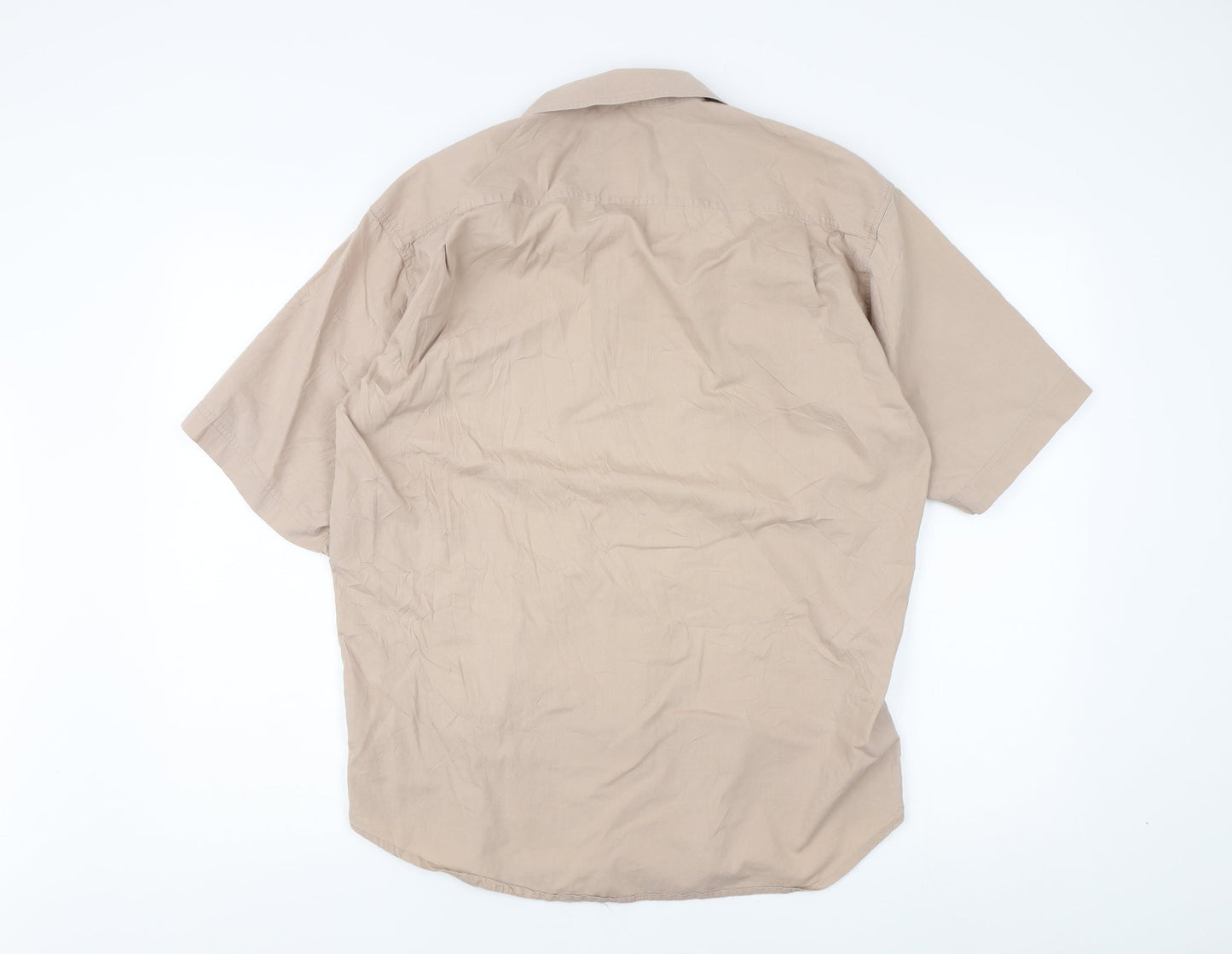 St. Bernard Men's Beige Short Sleeve Button-Up Shirt L