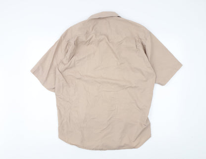 St. Bernard Men's Beige Short Sleeve Button-Up Shirt L