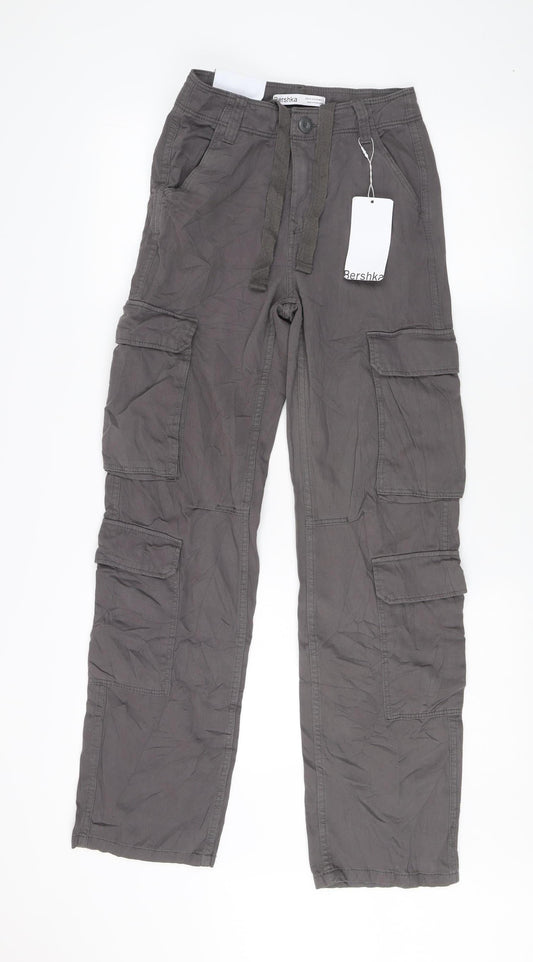 Bershka Women's Grey Cargo Trousers Size 4