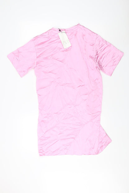 Zara Women's Pink Short Sleeve Crew Neck Dress
