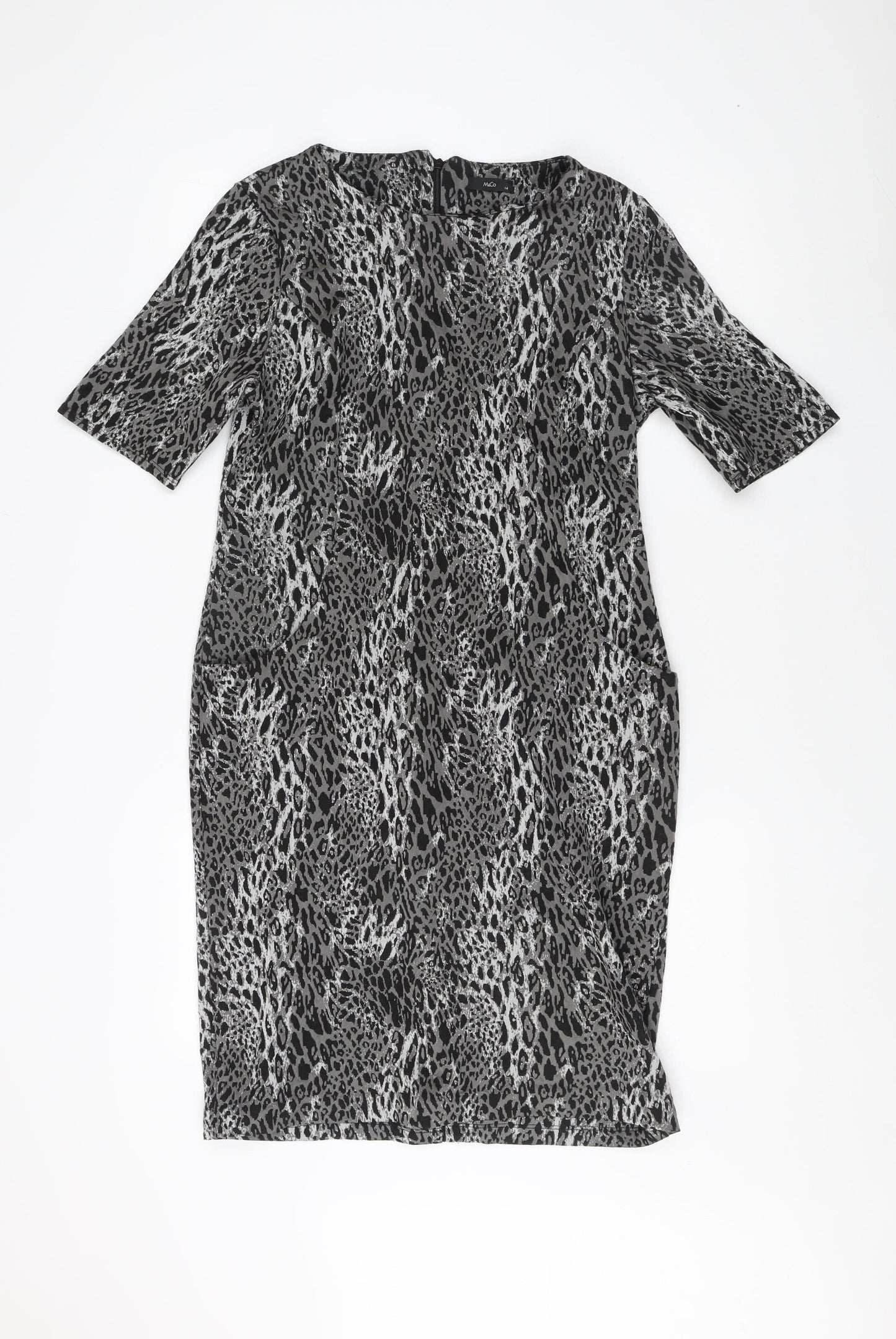 M&Co Women's Grey Animal Print Shift Dress - Size 14